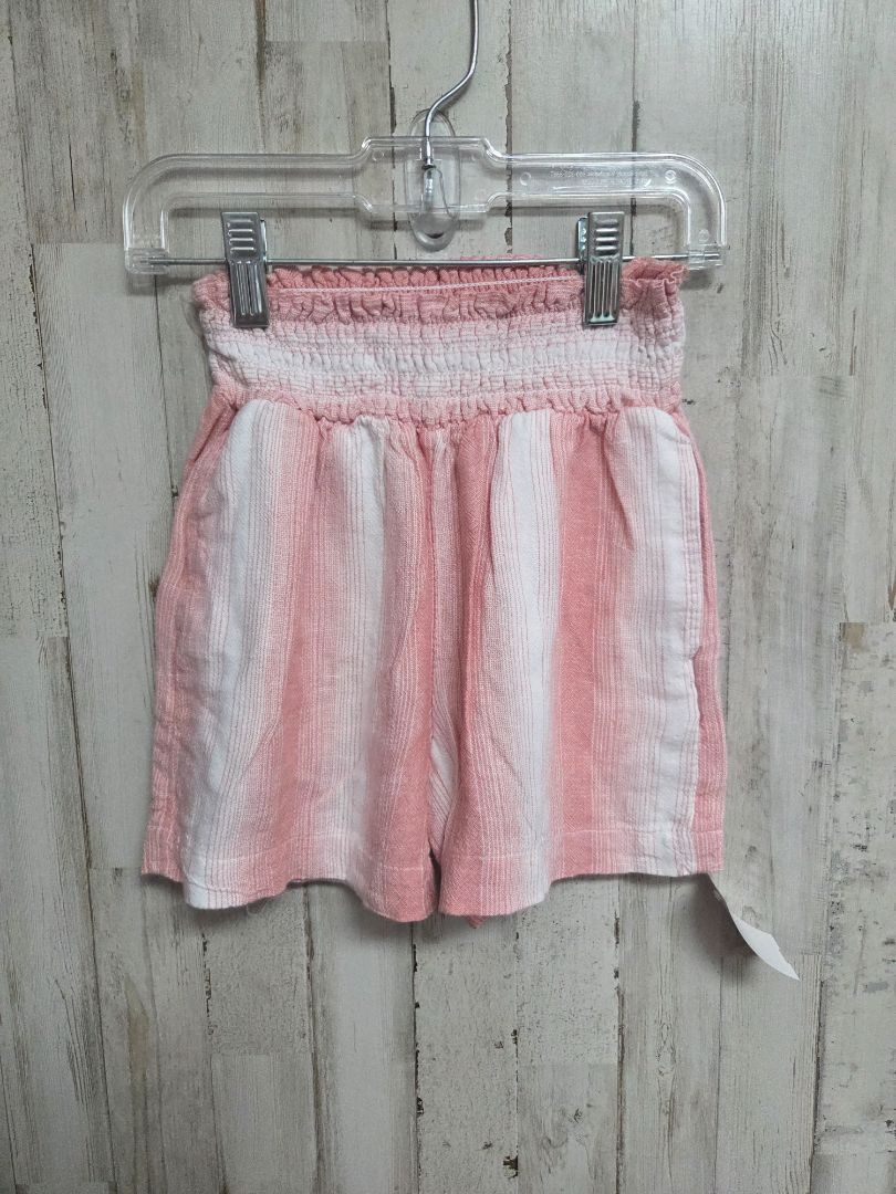 PEACH/WHITE WONDER NATION STRIPE SHORTS, GIRLS 6/6X