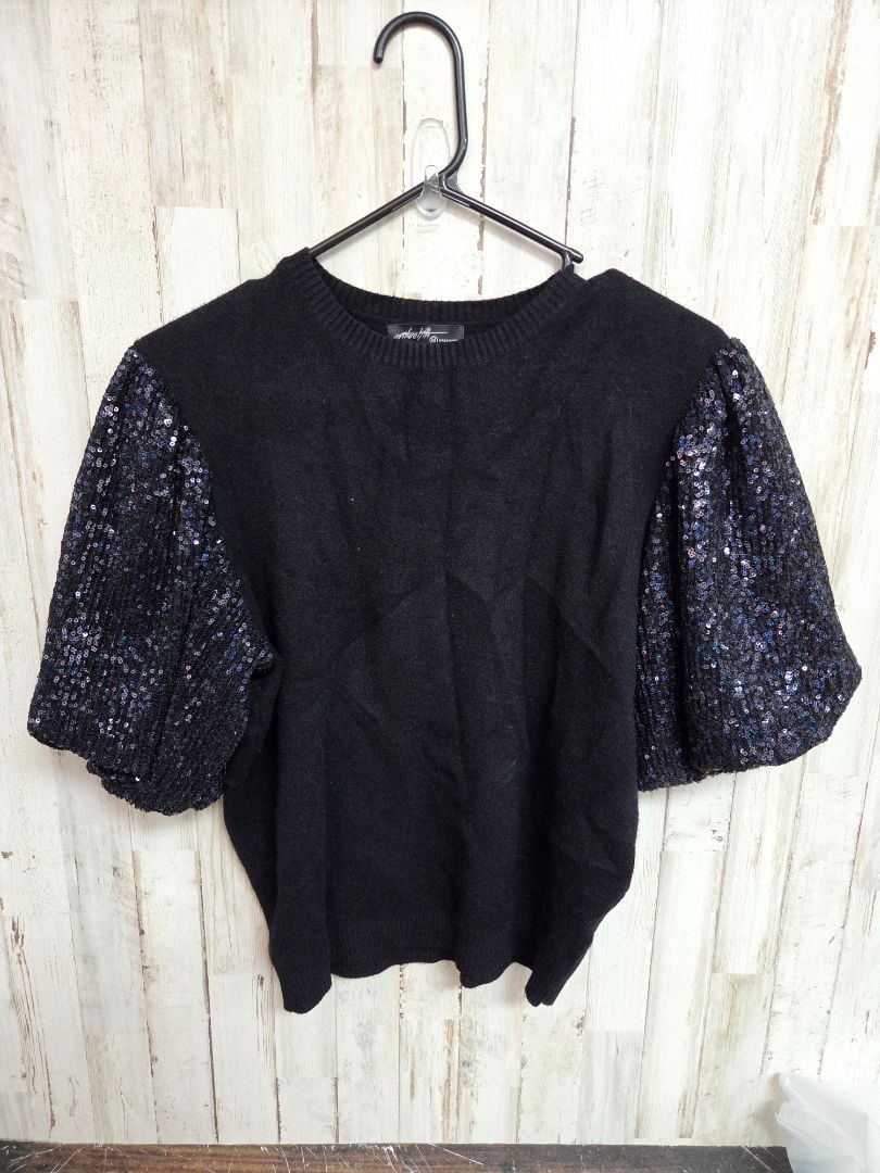 BLACK SEQUIN PUFF SLEEVE TOP, LADIES M