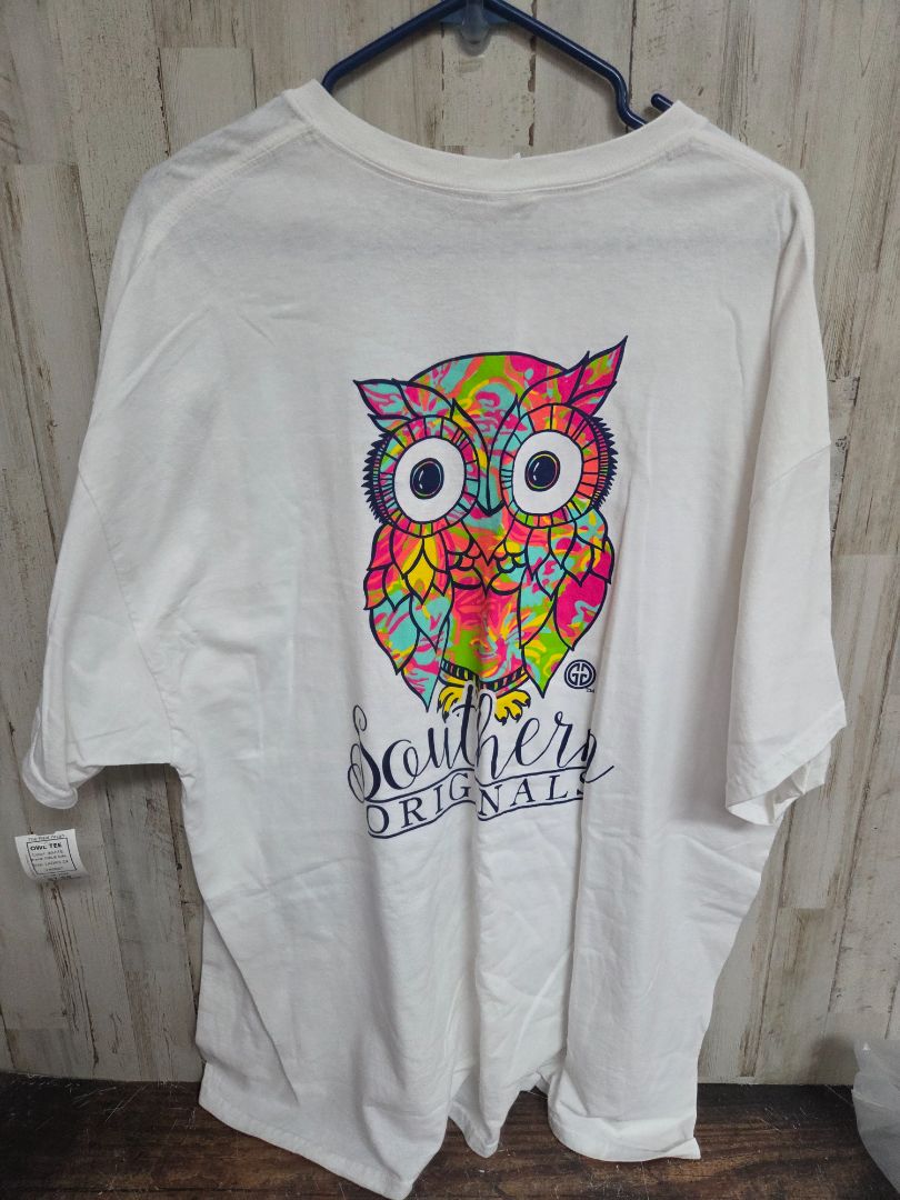 WHITE GIRLIE GIRL OWL TEE, LADIES 2X