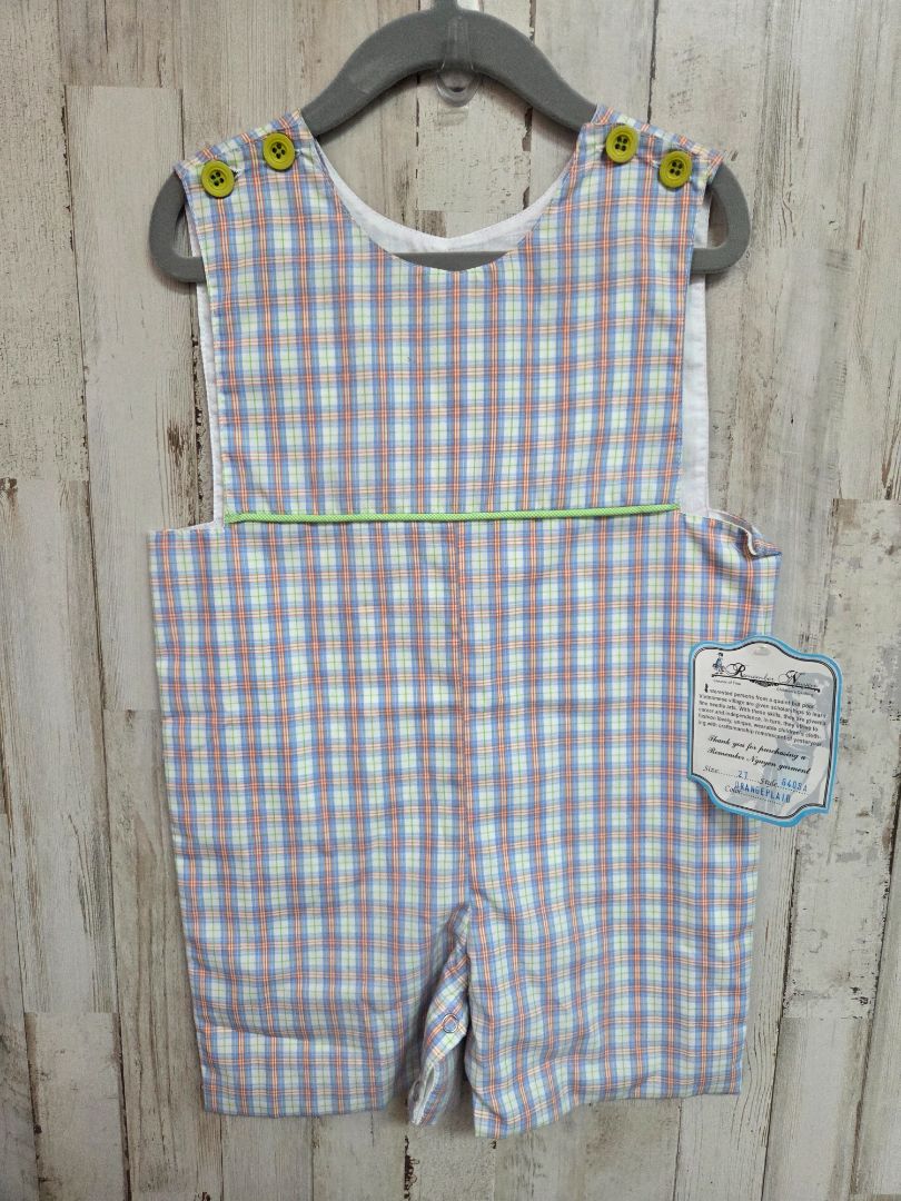 ORANGE/LIME REMEMBER NGUYEN NEW PLAID ROMPER, BOY 2T