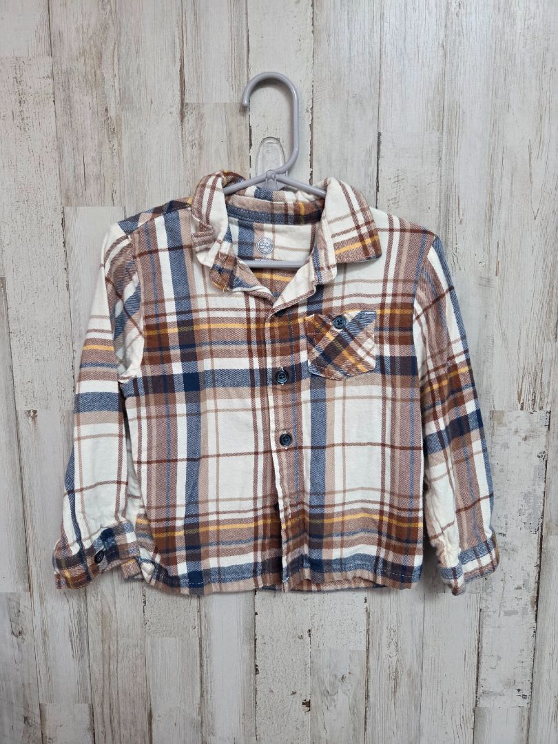 BROWN/NAVY WONDER NATION PLAID BUTTON UP, BOY 3T