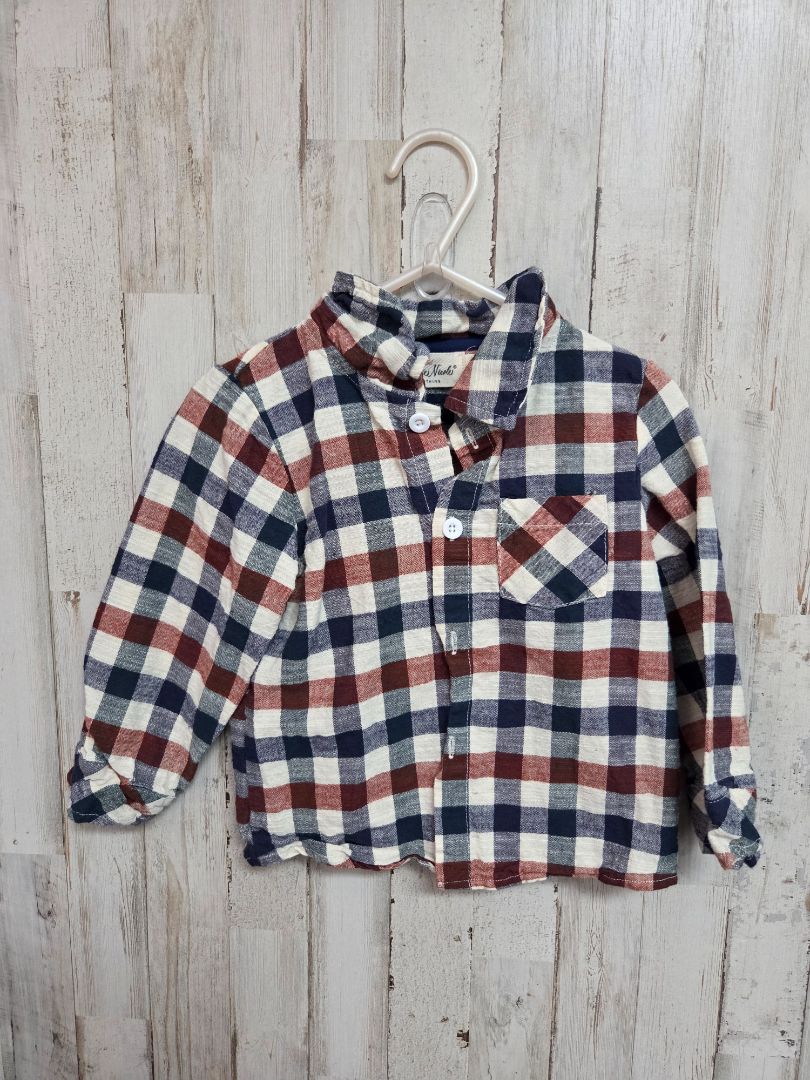 BROWN/NAVY MARIE NICOLE BUFFALO PLAID BUTTON UP, BOY 3T