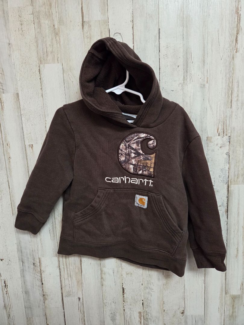 BROWN CARHARTT LOGO HOODIE, BOY 4T