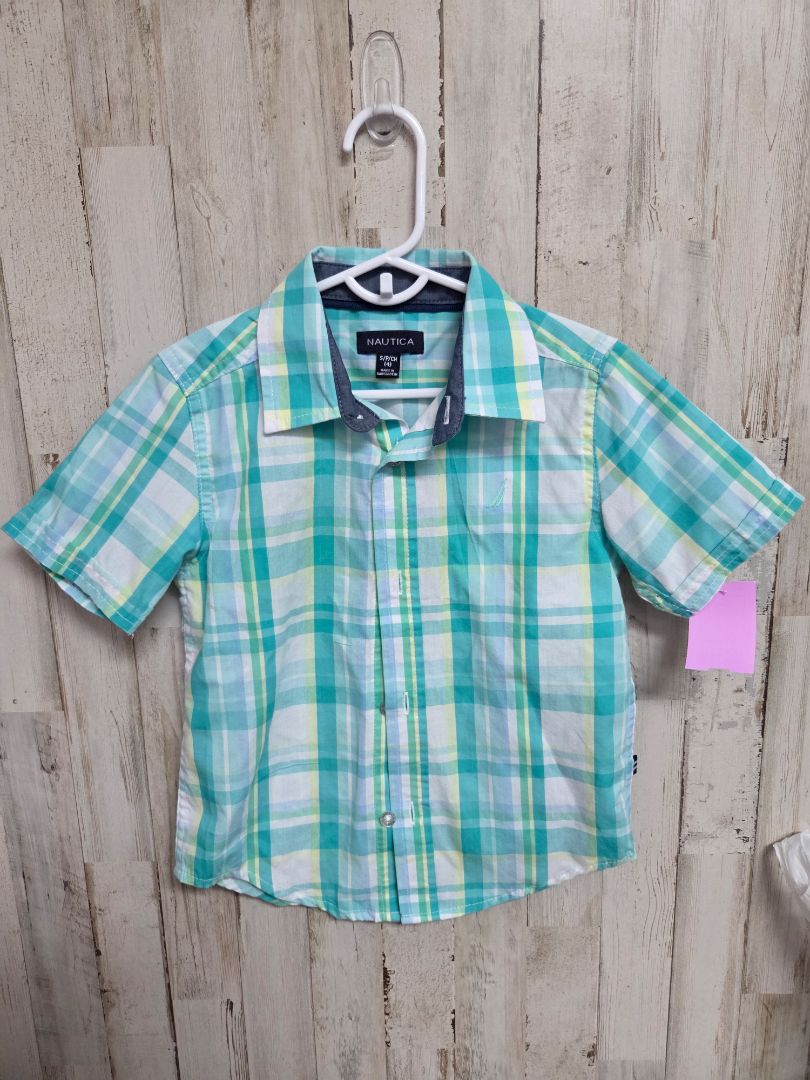 GREEN/YELLOW NAUTICA PLAID BUTTON UP, BOYS 4