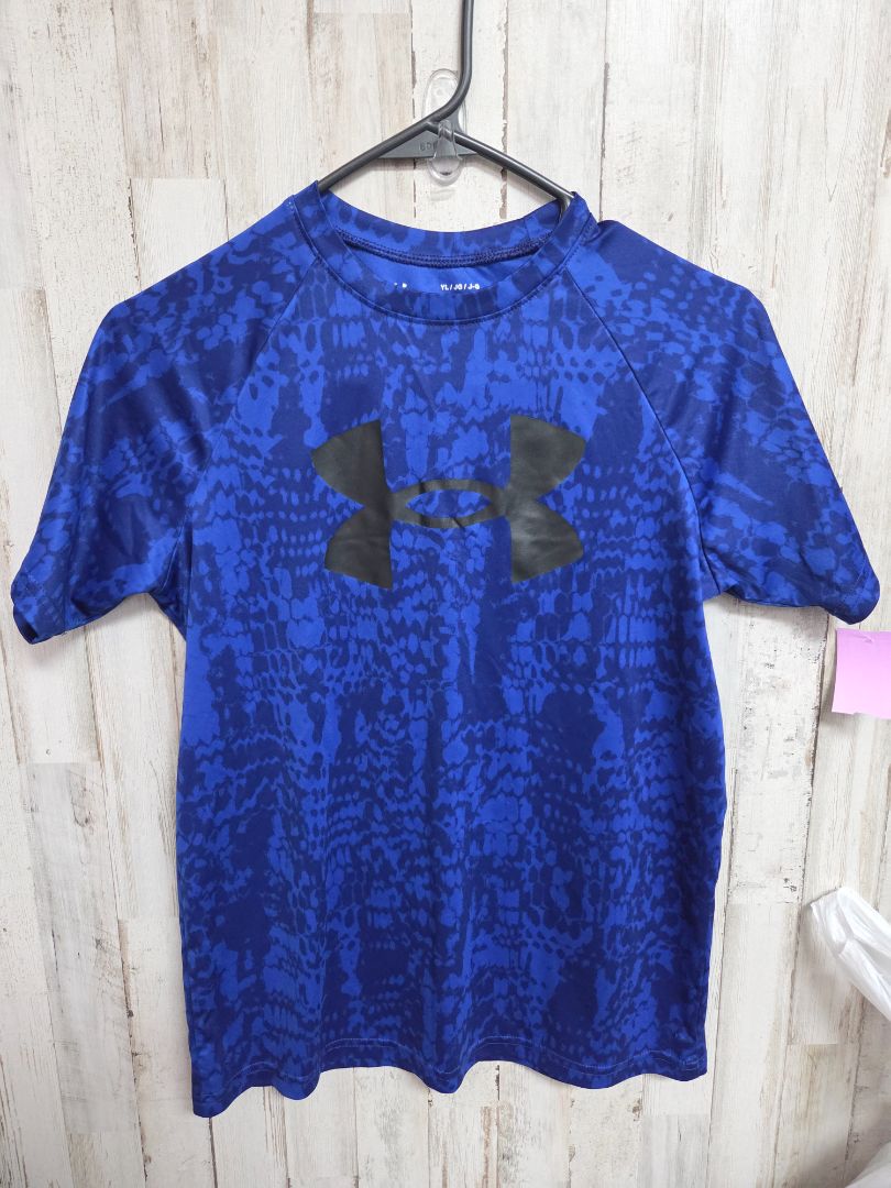 BLUE UNDER ARMOUR PRINTED LOGO TEE, BOYS 14/16