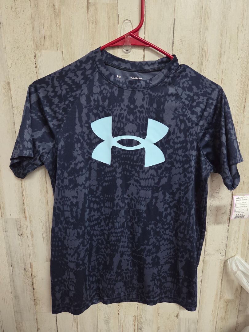 NAVY UNDER ARMOUR PRINTED LOGO TEE, BOYS 14/16