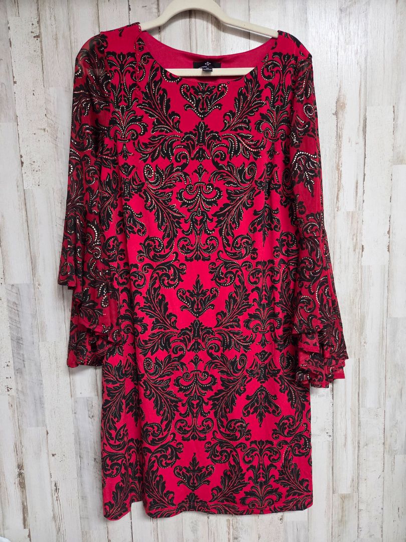 RED RONNI NICOLE SZ12 DAMASK DRESS, LADIES L