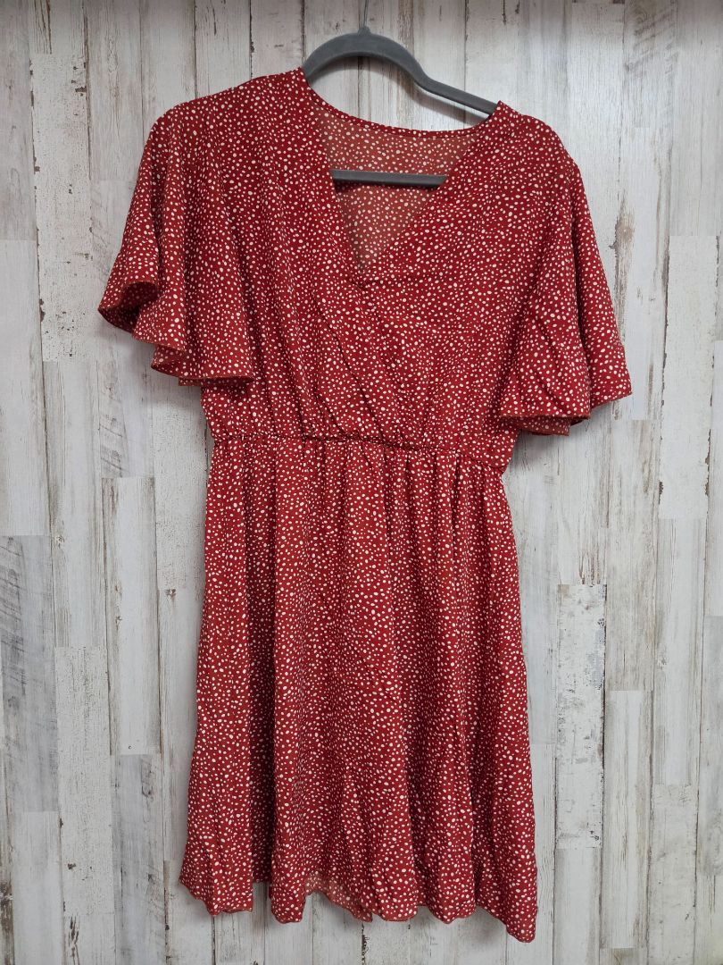 RUST SHEIN SPOTTED RUFFLE DRESS, LADIES M