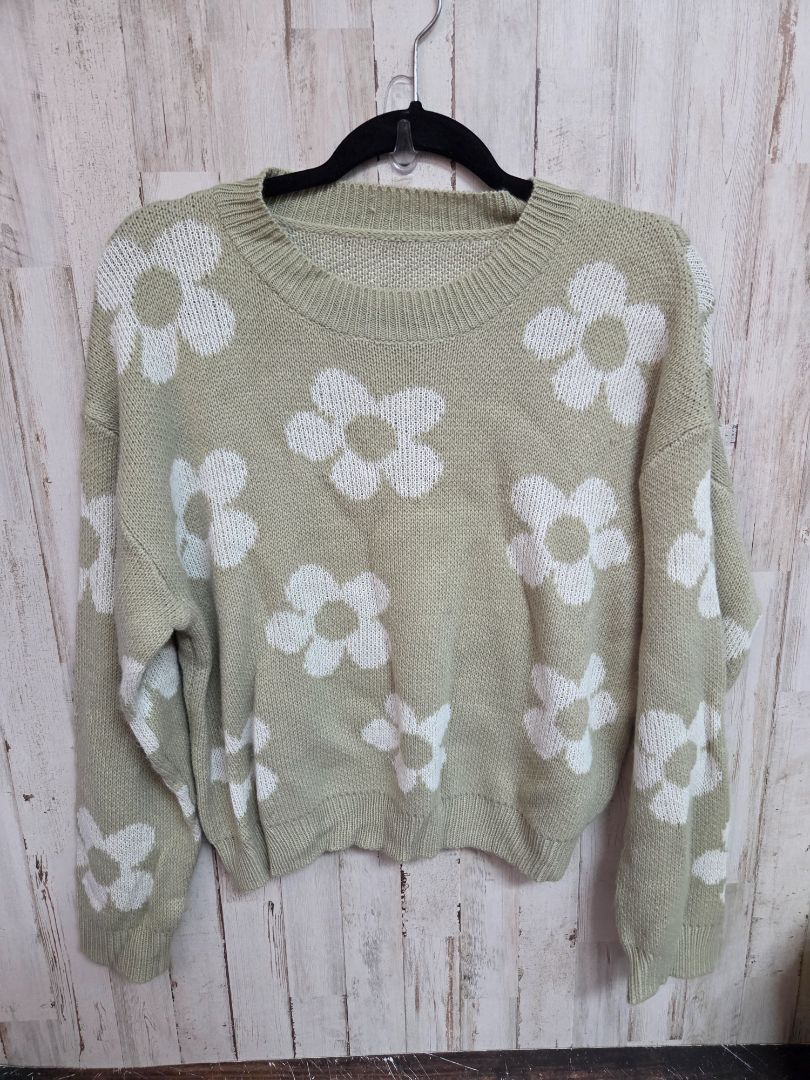 SAGE SHEIN FLOWER KNIT SWEATER, LADIES M