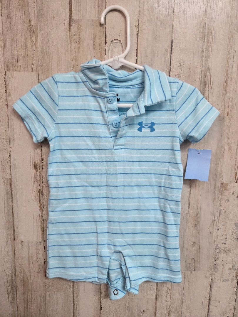 BLUE UNDER ARMOUR STRIPED LOGO ROMPER, BOYS 3-6M