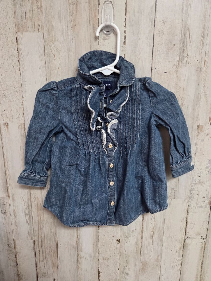 DENIM RALPH LAUREN BUTTON RUFFLE TOP, GIRL 9M