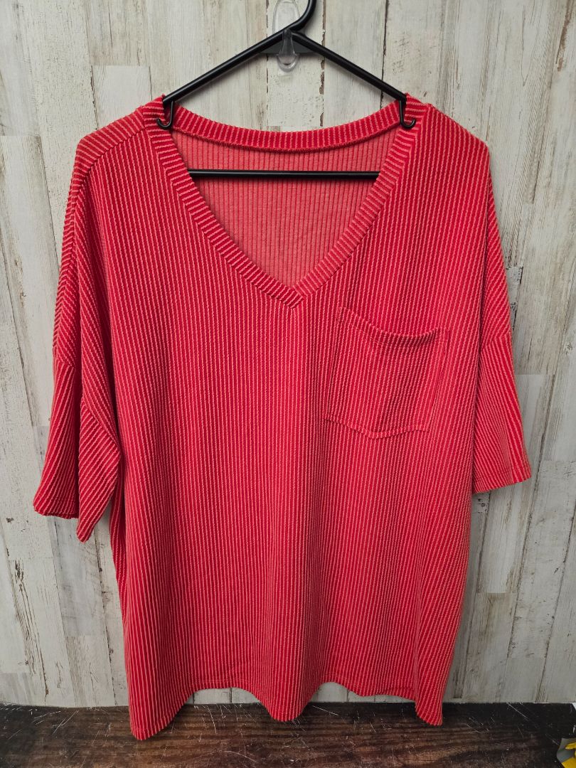 RED TEXTURED POCKET TOP, LADIES XL