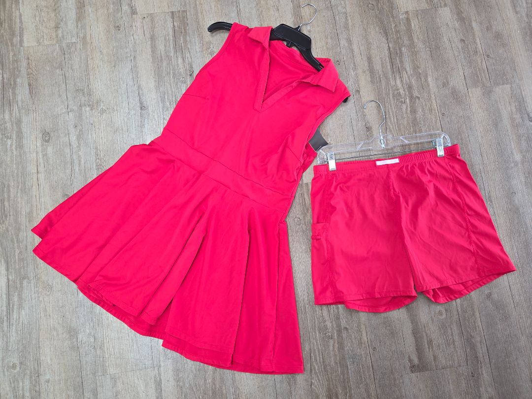 RED ATHLETIC DRESS WITH SHORTS, LADIES 2X