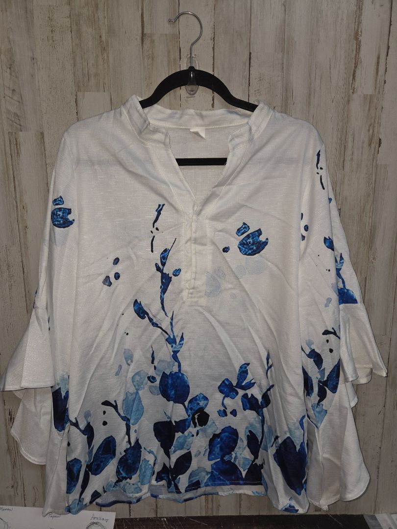 WHITE WATERCOLOR FLOWER TOP, LADIES XL