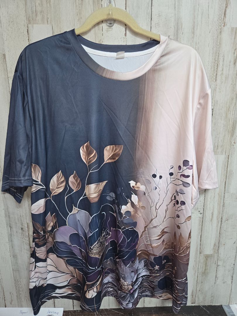 NAVY FLORAL TOPP, LADIES 2X