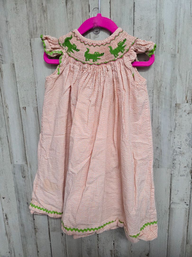 peach precious kids smocked alligator dress, girl 3t