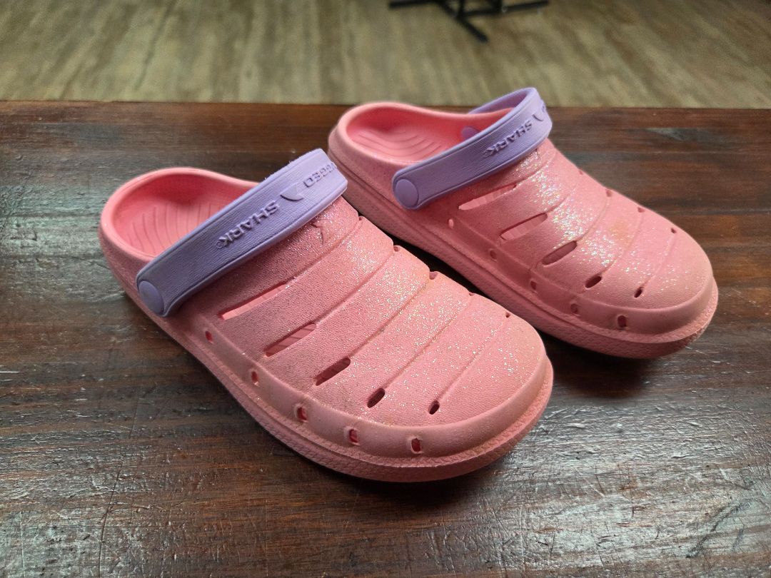 PINK RUGGED SHARK RUBBER SLIP ONS, SHOES 12
