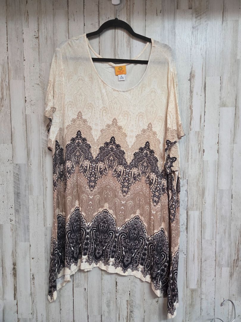 TAN/BLACK RUBY RD DAMASK TUNIC DRESS, LADIES 3X