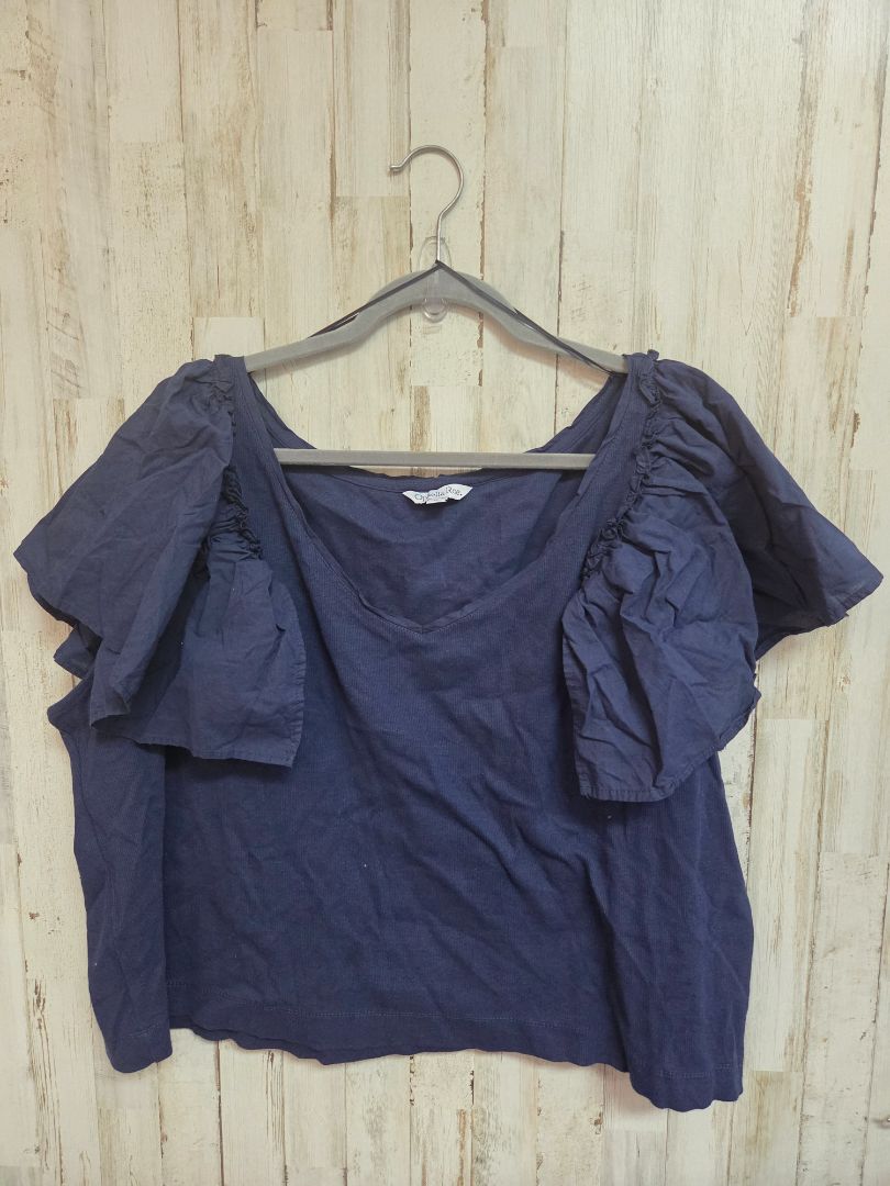 NAVY OPHELIA ROE RUFFLE SLEEVE TOP, LADIES 3X