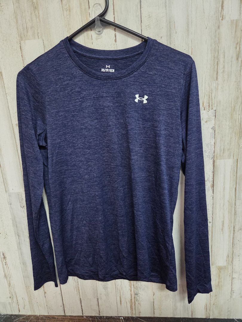 NAVY UNDER ARMOUR LOGO LONGSLEEVE TOP, LADIES XS