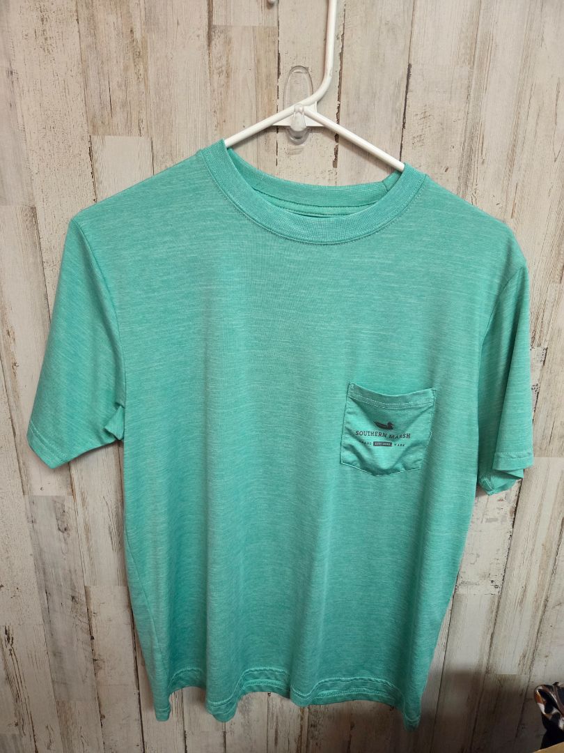 TEAL SOUTHERN MARSH LOGO DRY FIT TEE, BOY 14/16