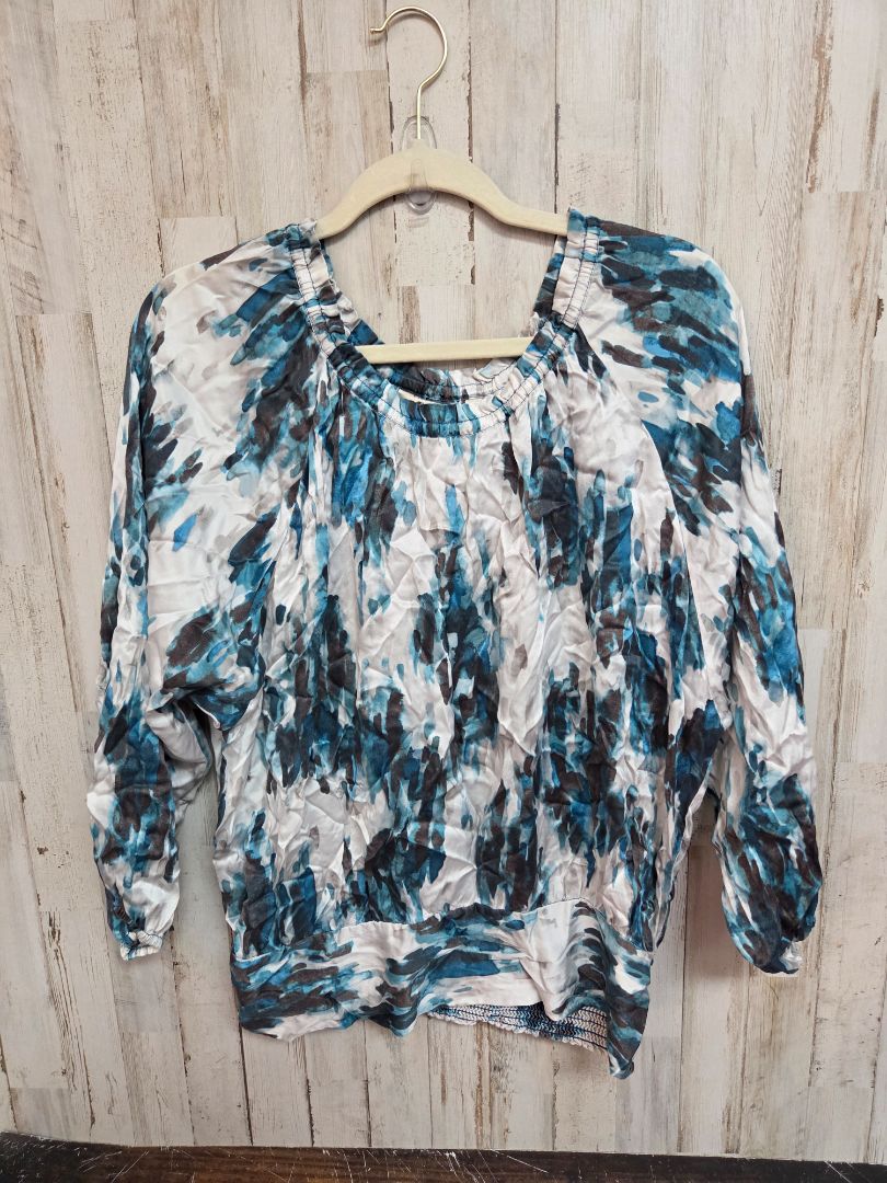 white/teal rebecca moses silky abstract top, LADIES M