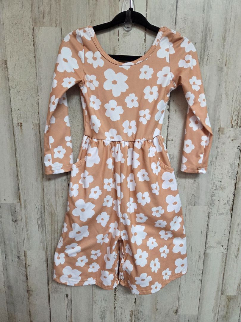 tan boutique floral jumpsuit, girl 6-12m