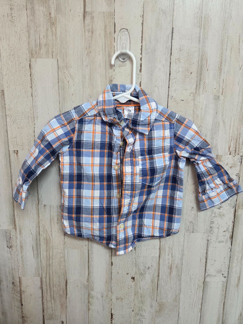 BLUE/ORANGE CARTERS PLAID BUTTON UP, BOY 12M