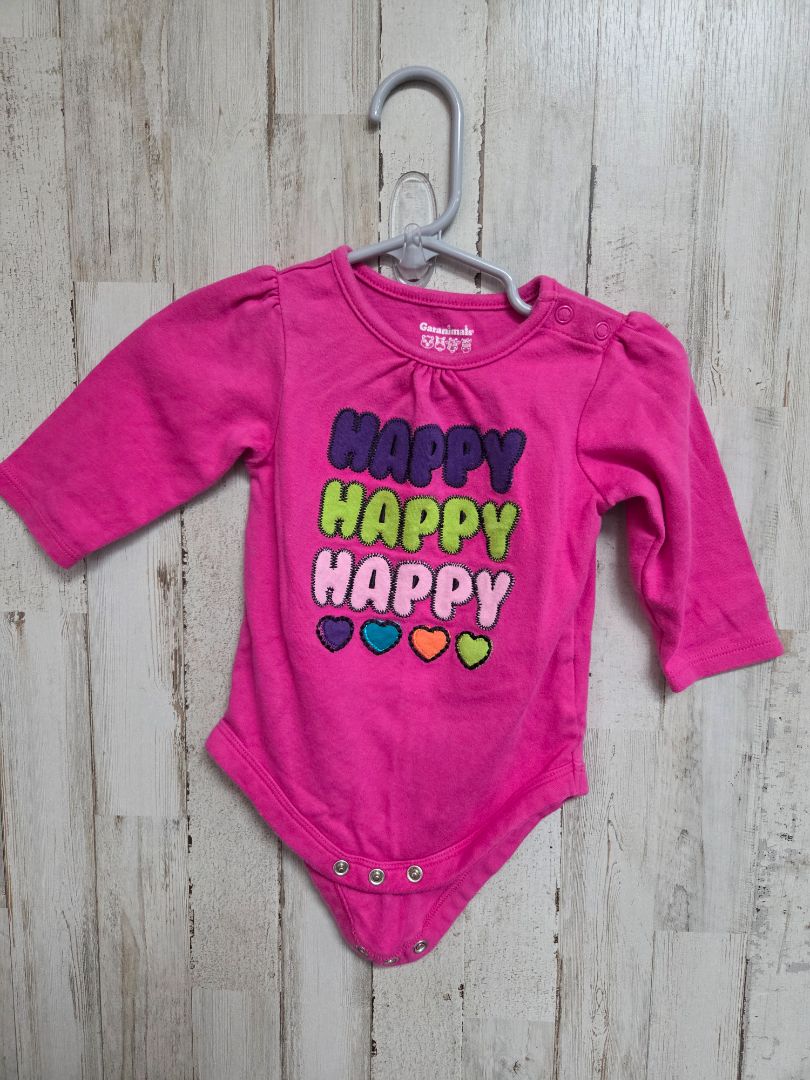 pink garanimals happy onesie, girl 3-6m
