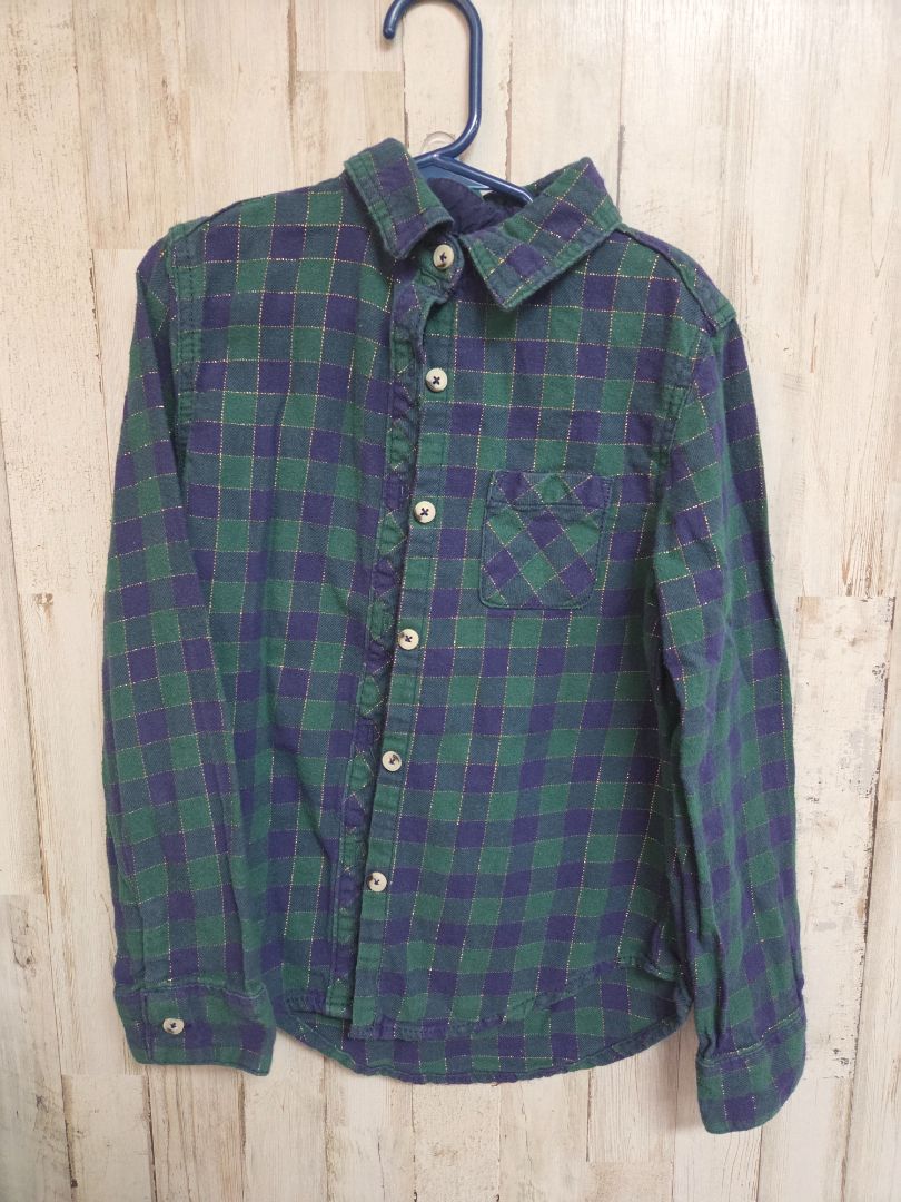 green cat & jack plaid button up, girl 7/8