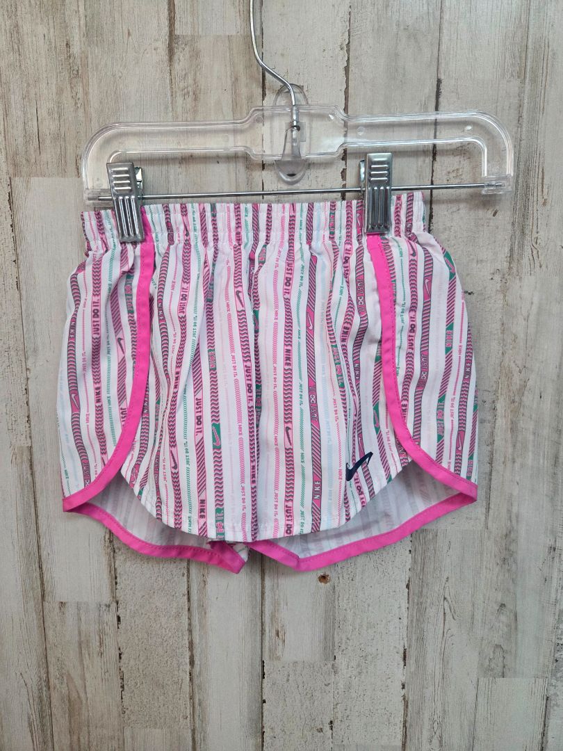 WHITE/PINK NIKE DRY FIT LOGO STRIPE SHORTS, GIRL 5