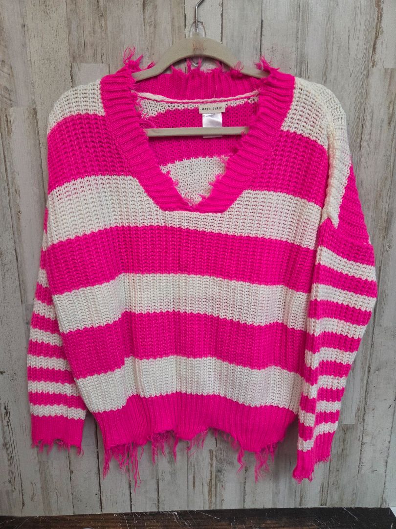 PINK/CREAM MAIN STRIP OPEN KNIT STRIPE SWEATER, LADIES S
