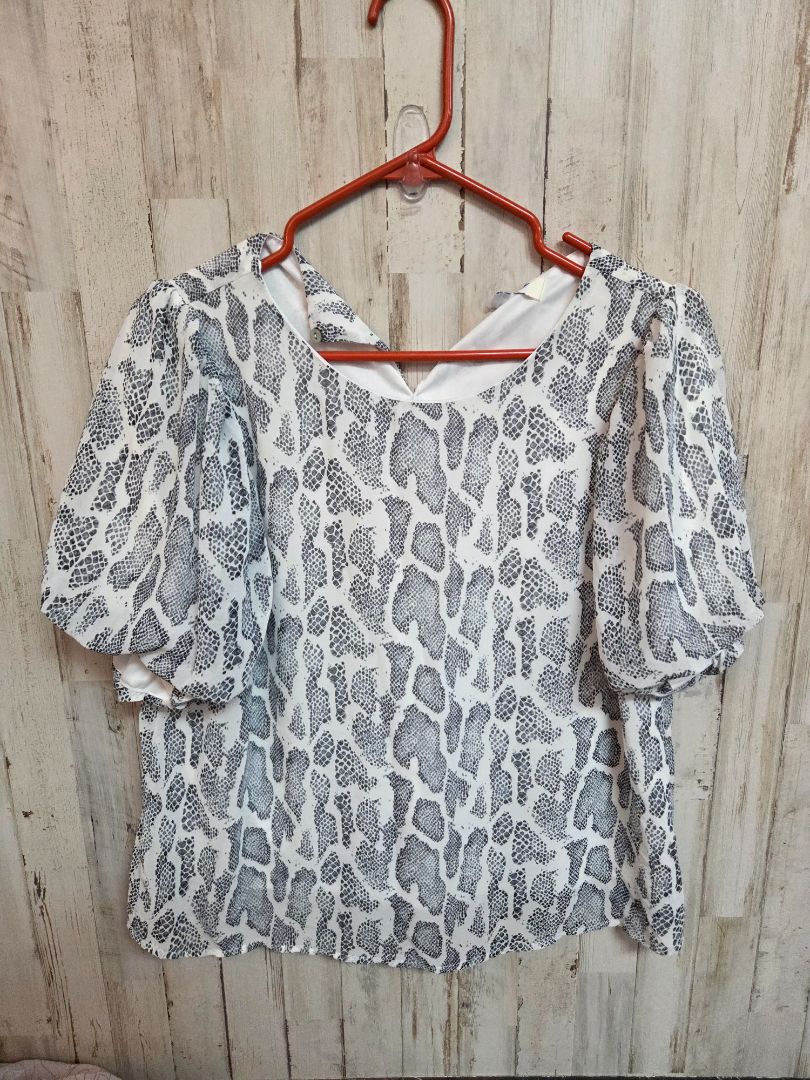 WHITE/BLACK SHE + SKY SNAKE PRINT BLOUSE, LADIES M