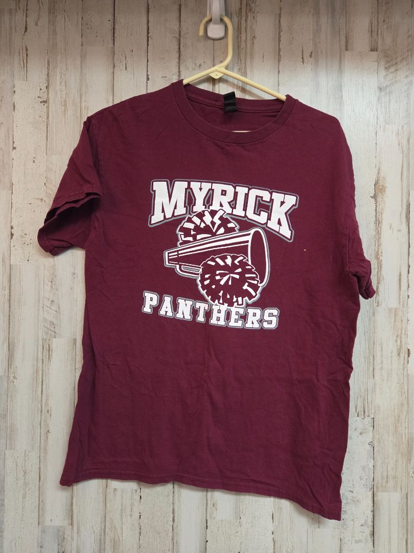 MAROON GILDAN MYRICK CHEER TEE, LADIES M