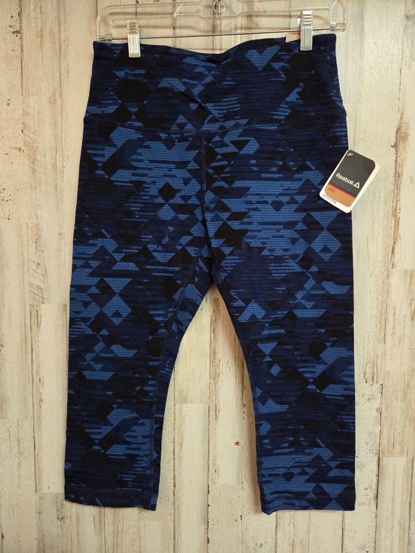 BLUE REEBOK NEW GEOMETRIC CROP LEGGINGS, LADIES M