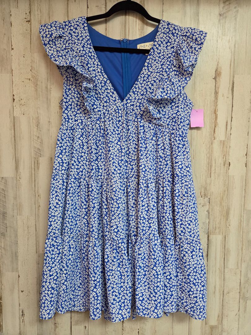 BLUE SHE + SKY FLORAL TIERED DRESS, LADIES M