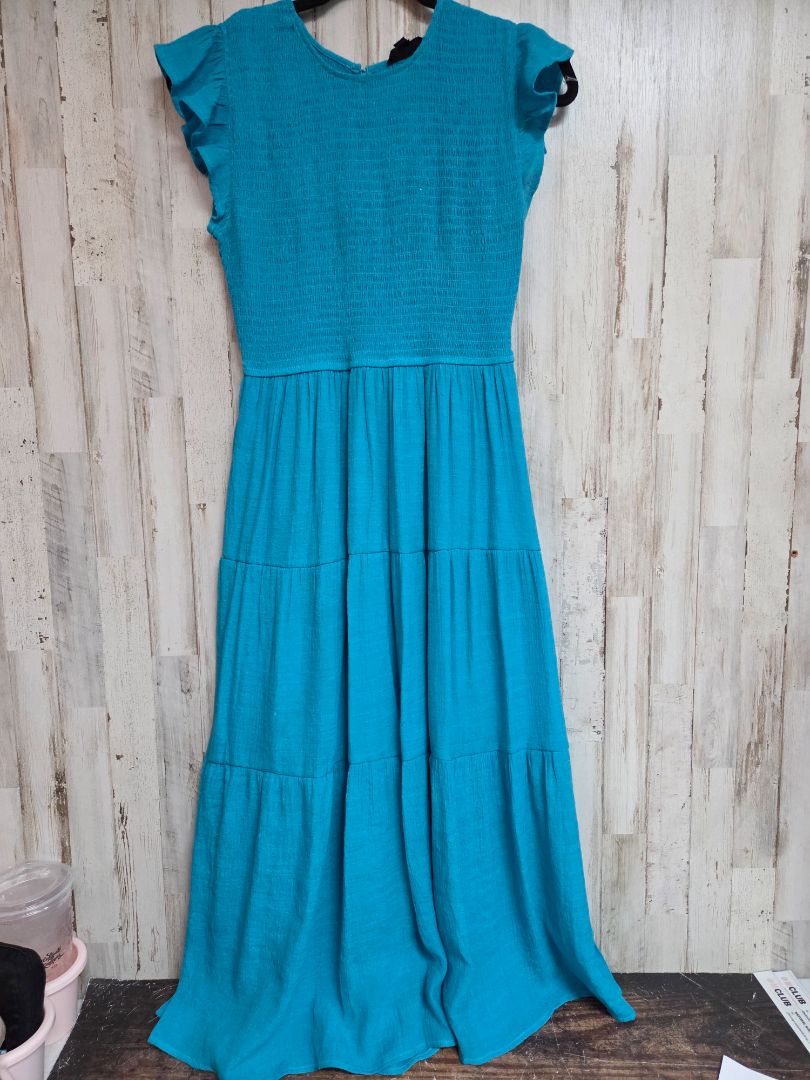 TEAL BY THE RIVER SMOCK TIER MIDI DRESS, LADIES M