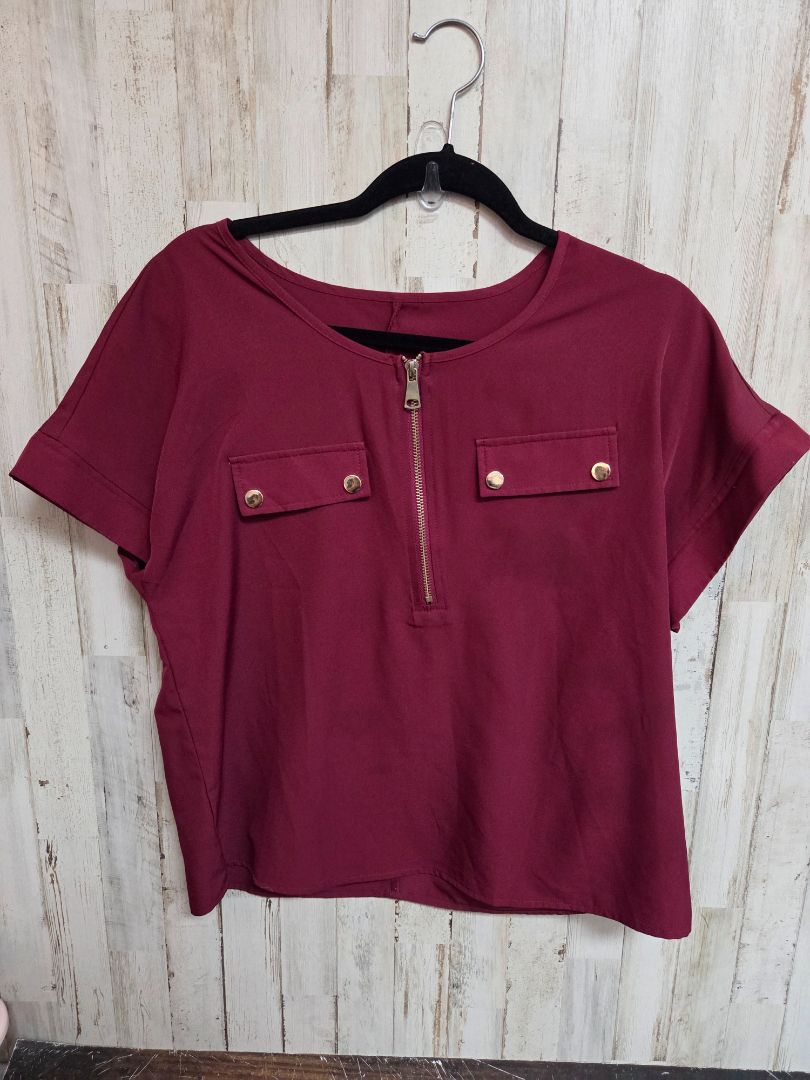 MAROON SHEIN SHEER ZIPPER TOP, LADIES L