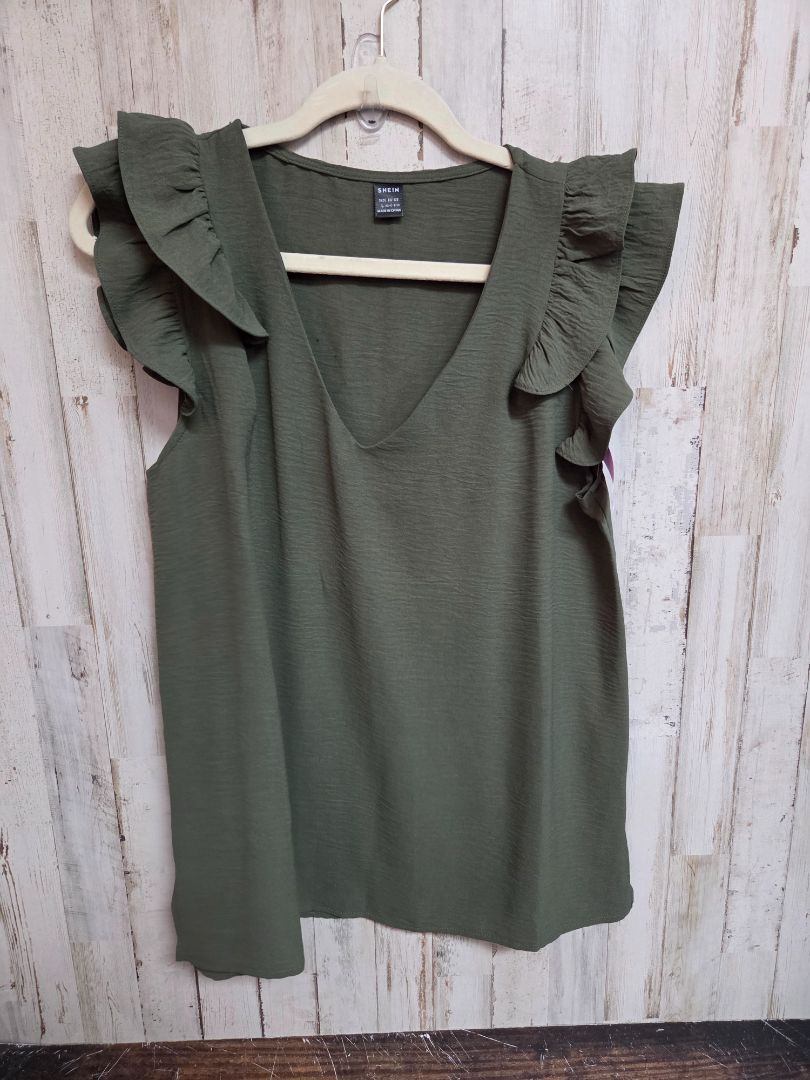 OLIVE SHEIN RUFFLE SLEEVE TOP, LADIES L