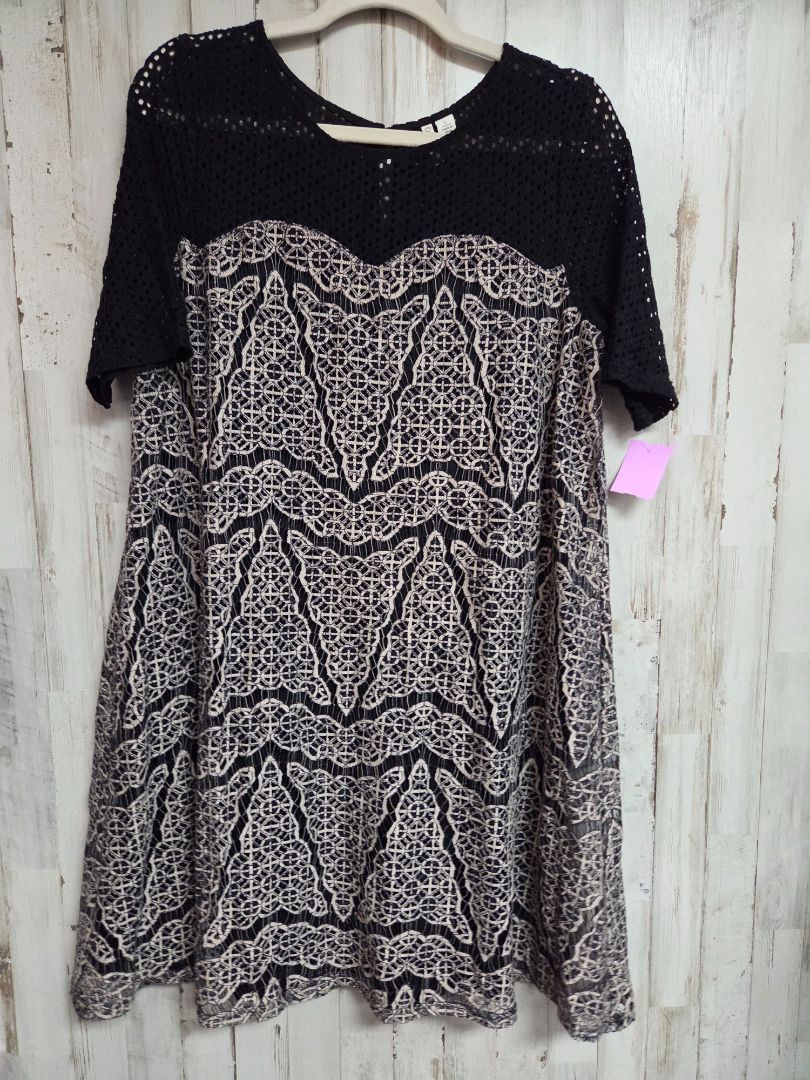 BLACK/BEIGE CATO PRINTED LACE DRESS, LADIES L