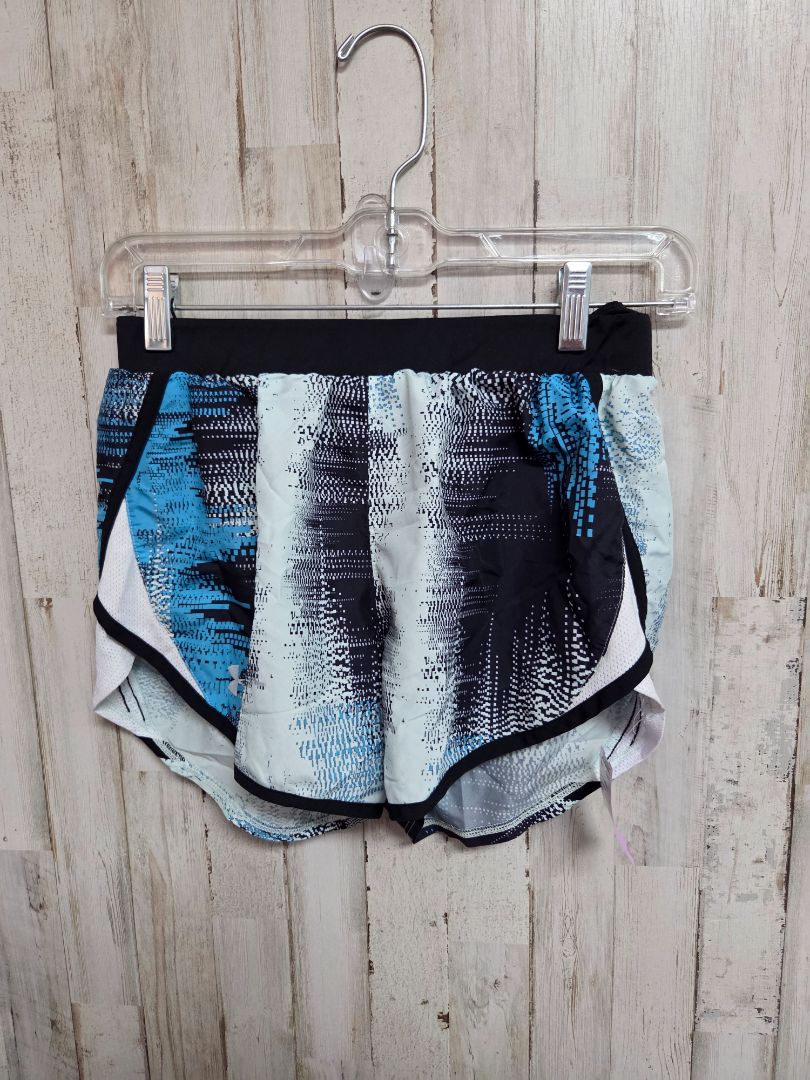 BLUE/BLACK UNDER ARMOUR PRINT ATHLETIC SHORTS, LADIES XS