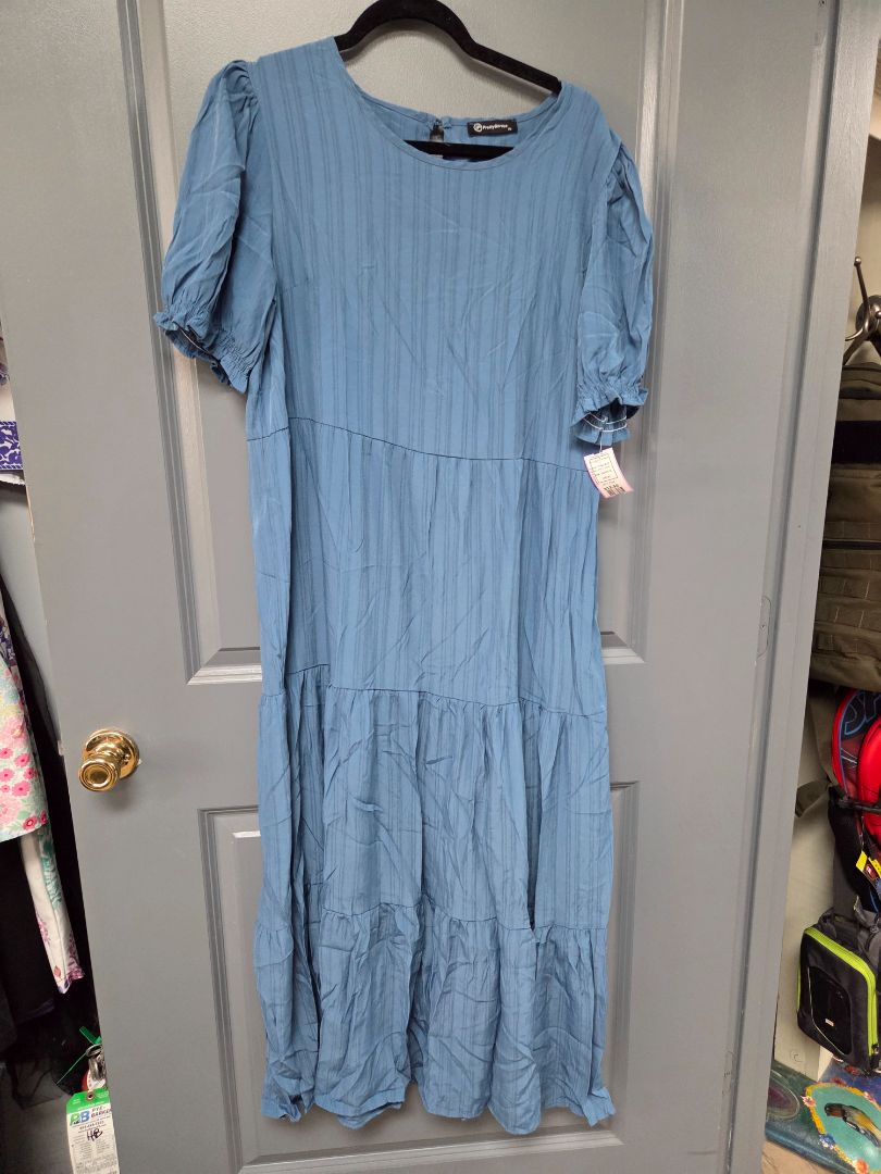 STEELE BLUE PRETTY GARDEN PUFF SLEEVE MAXI DRESS, LADIES XL