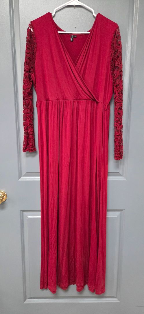 maroon kranda lace sleeve maxi dress, LADIES XL