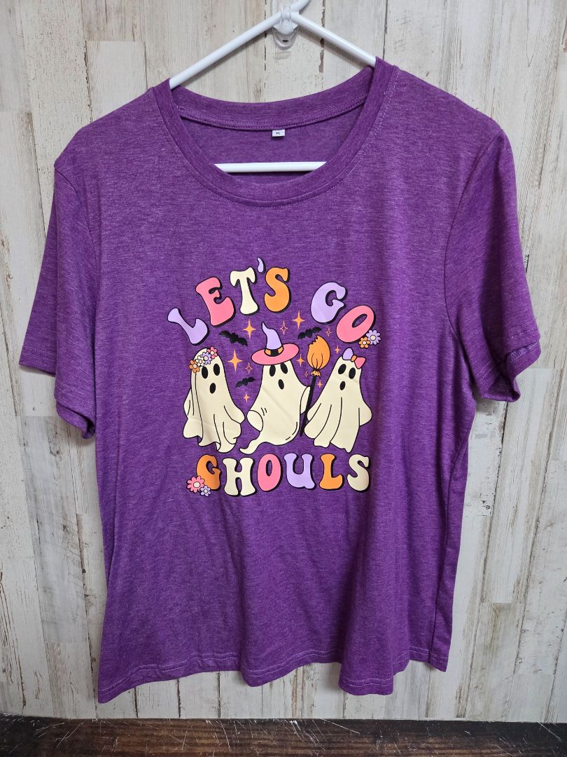purple NEW lets go ghouls tee, LADIES XL