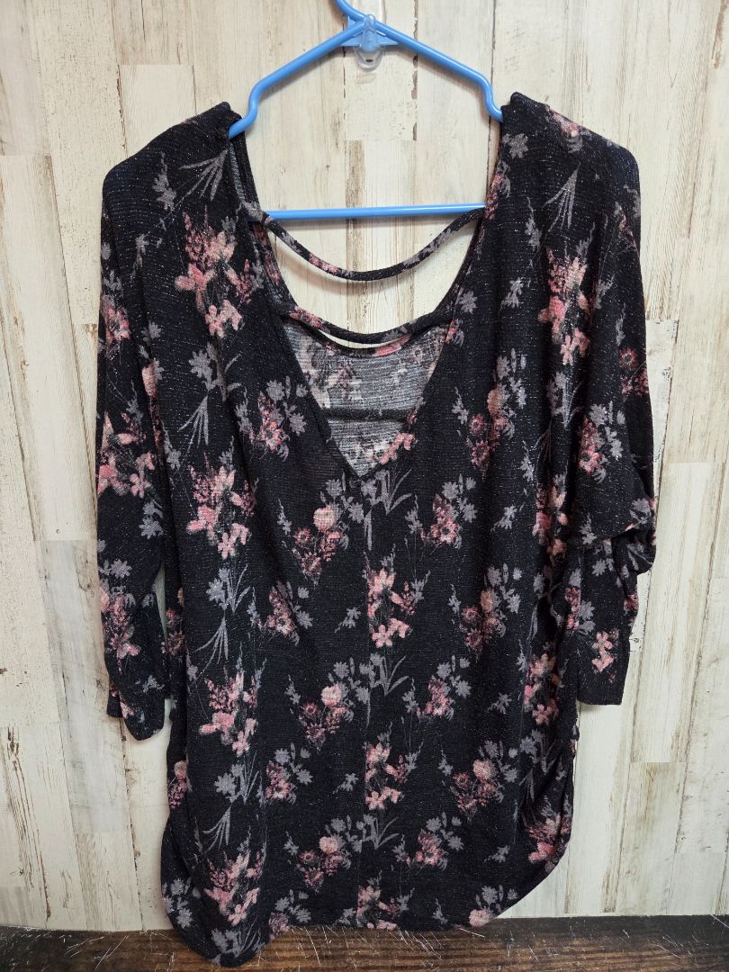 black faded glory sparkly floral top, LADIES 2X