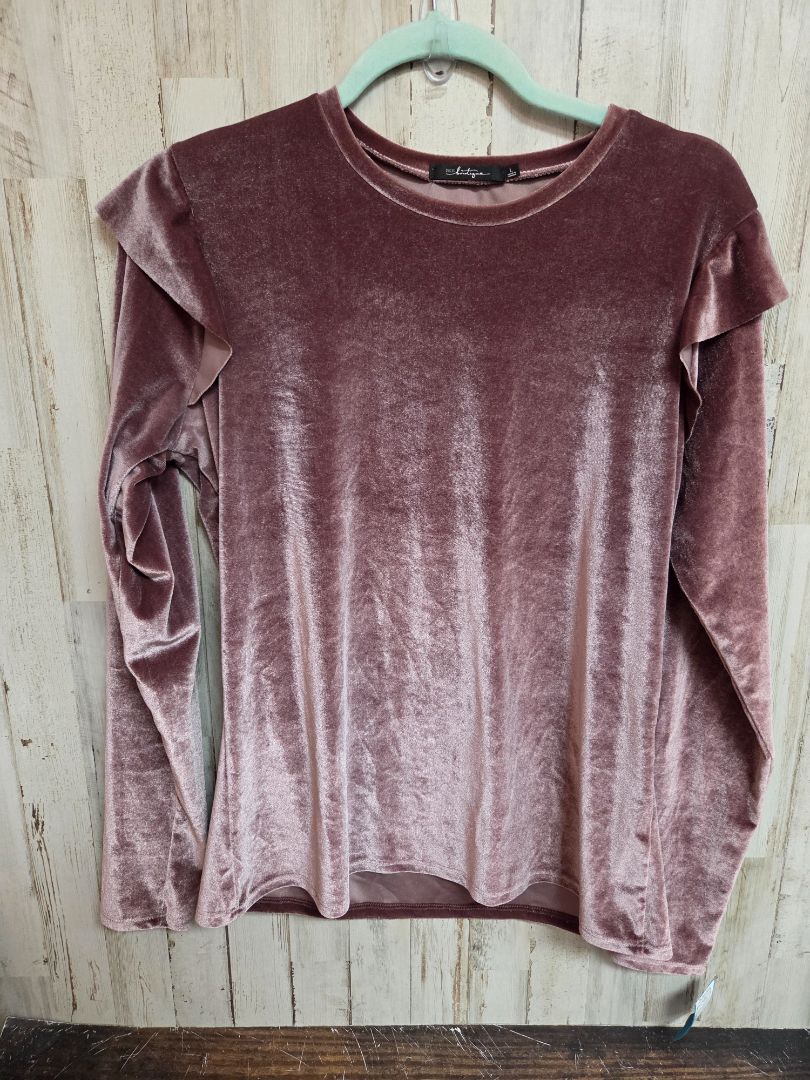 MAUVE BUCKLE VELVET RUFFLE TOP, LADIES L