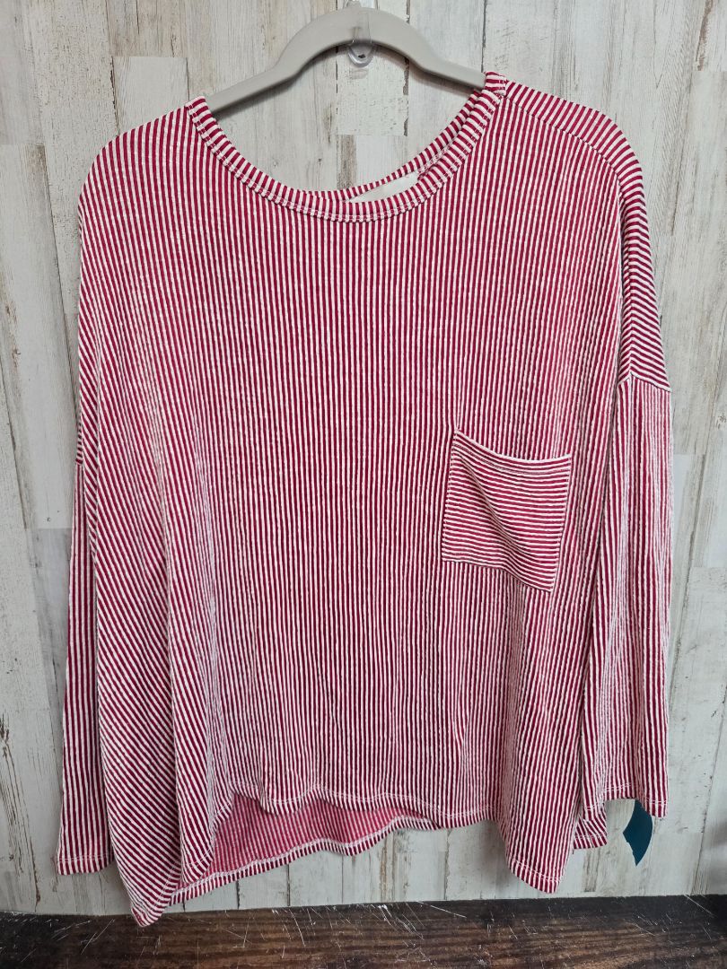 RED/WHITE ZENANA STRIPE POCKET TOP, LADIES 2X/3X