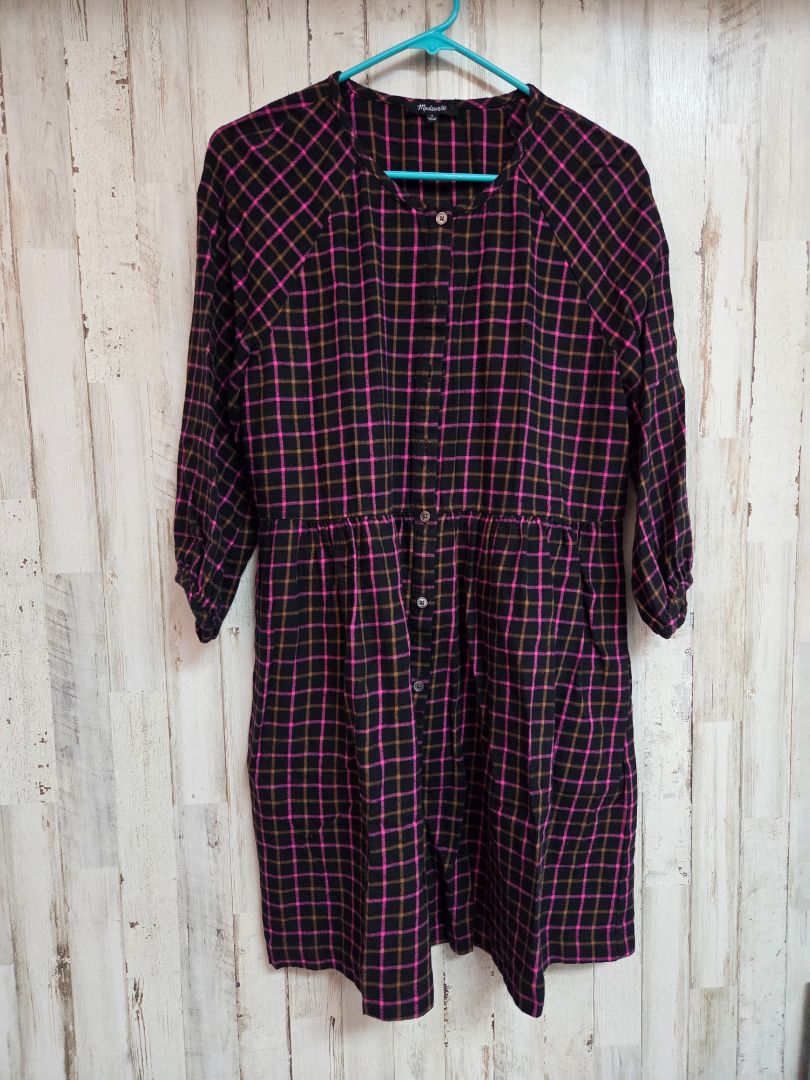BLACK/PINK MADEWELL SZ2 PLAID BUTTON DRESS, LADIES S