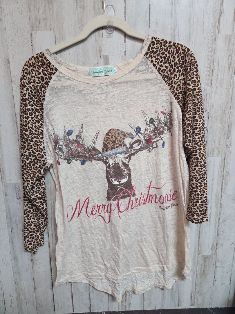 BROWN SOUTHERN GRACE MERRY CHRISTMOOSE LONGSLEEVE, LADIES L