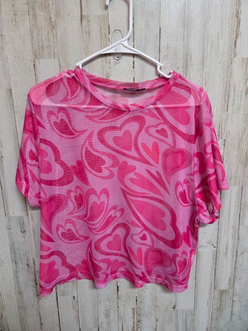 PINK SHEIN MESH HEART CROP TEE, LADIES 4X (FITS XL)